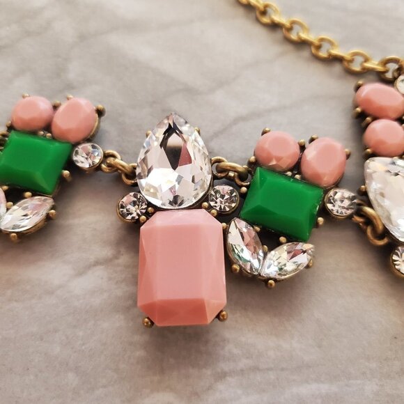 🎀 J.Crew Pastel Kelly Green Rhinestones Crystal Clusters Enamel Statement 🎀 - Picture 4 of 12